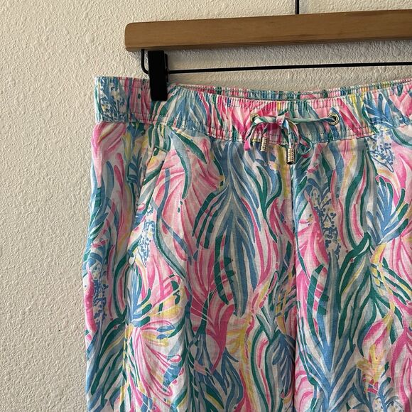 Lilly Pulitzer Linen Pants Size Large Taron Pants Sea Turtle Soiree Colorful - Picture 4 of 16